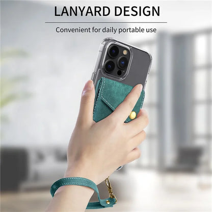 KB-35 Adhesive Phone Back Card Holder Retro PU Leather Flip Lid Card Bag with Hand Strap