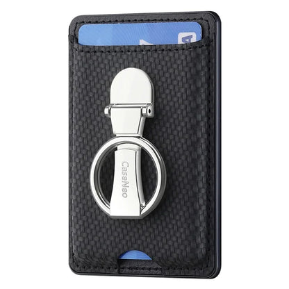 CASENEO KB-42 Card Holder Foldable Kickstand Carbon Fiber Texture Leather Adhesive Stick-On Card Pocket