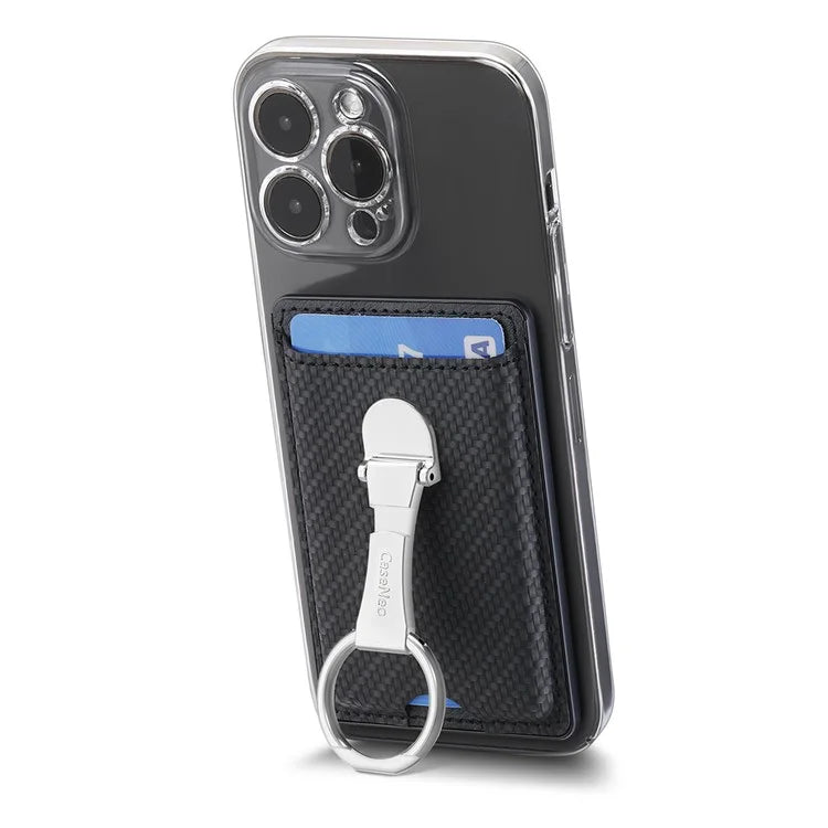 CASENEO KB-42 Card Holder Foldable Kickstand Carbon Fiber Texture Leather Adhesive Stick-On Card Pocket