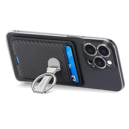 CASENEO KB-42 Card Holder Foldable Kickstand Carbon Fiber Texture Leather Adhesive Stick-On Card Pocket