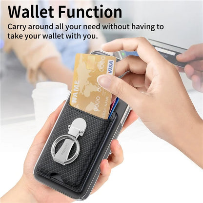 CASENEO KB-42 Card Holder Foldable Kickstand Carbon Fiber Texture Leather Adhesive Stick-On Card Pocket