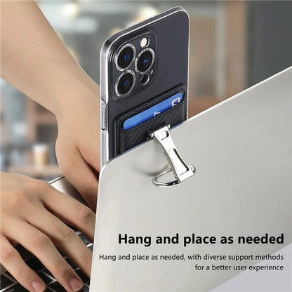 CASENEO KB-42 Card Holder Foldable Kickstand Carbon Fiber Texture Leather Adhesive Stick-On Card Pocket