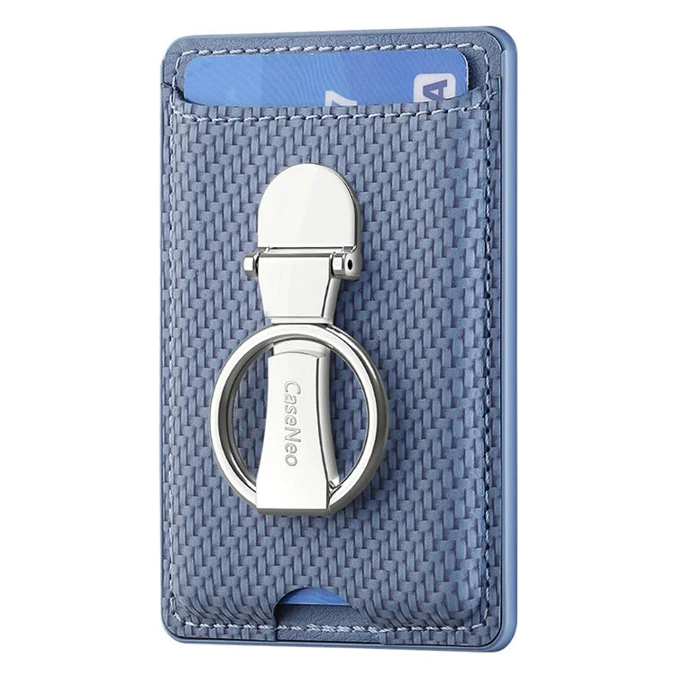 CASENEO KB-42 Card Holder Foldable Kickstand Carbon Fiber Texture Leather Adhesive Stick-On Card Pocket