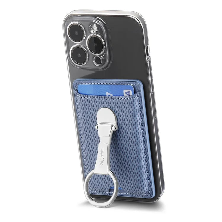CASENEO KB-42 Card Holder Foldable Kickstand Carbon Fiber Texture Leather Adhesive Stick-On Card Pocket