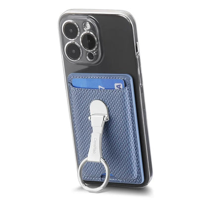 CASENEO KB-42 Card Holder Foldable Kickstand Carbon Fiber Texture Leather Adhesive Stick-On Card Pocket