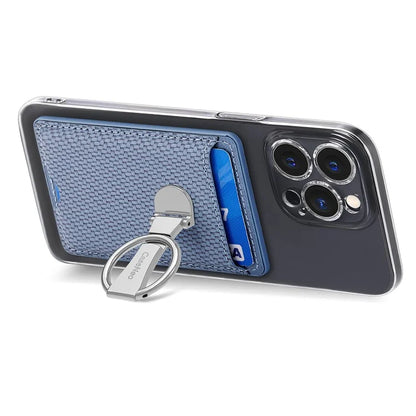 CASENEO KB-42 Card Holder Foldable Kickstand Carbon Fiber Texture Leather Adhesive Stick-On Card Pocket