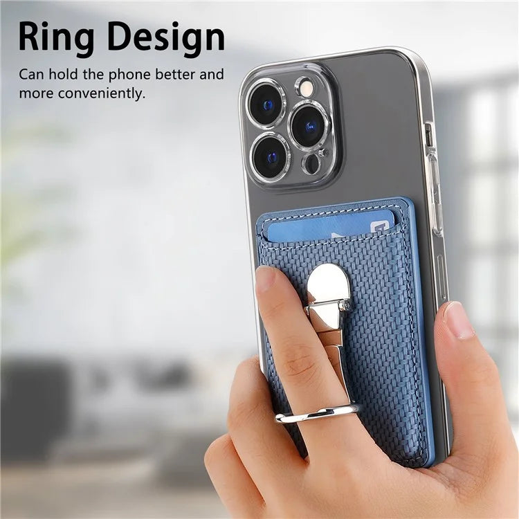 CASENEO KB-42 Card Holder Foldable Kickstand Carbon Fiber Texture Leather Adhesive Stick-On Card Pocket