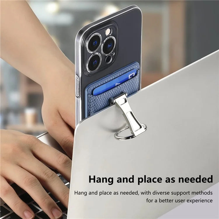 CASENEO KB-42 Card Holder Foldable Kickstand Carbon Fiber Texture Leather Adhesive Stick-On Card Pocket