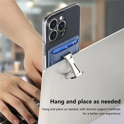 CASENEO KB-42 Card Holder Foldable Kickstand Carbon Fiber Texture Leather Adhesive Stick-On Card Pocket