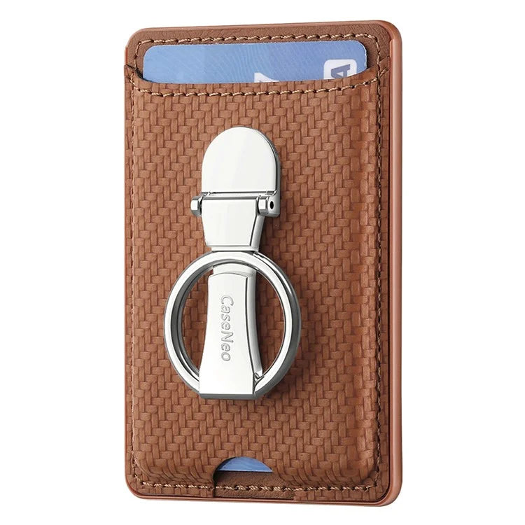 CASENEO KB-42 Card Holder Foldable Kickstand Carbon Fiber Texture Leather Adhesive Stick-On Card Pocket