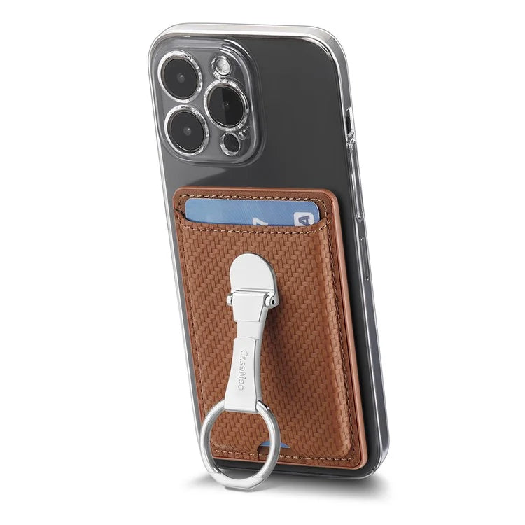 CASENEO KB-42 Card Holder Foldable Kickstand Carbon Fiber Texture Leather Adhesive Stick-On Card Pocket