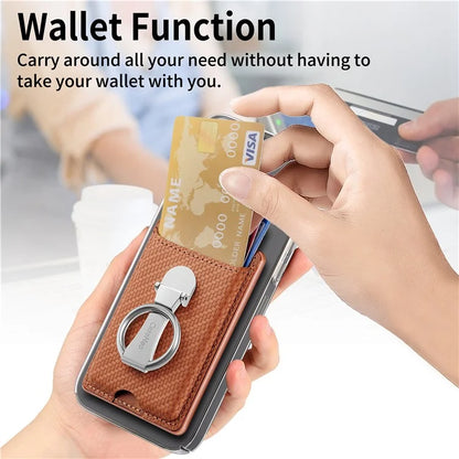 CASENEO KB-42 Card Holder Foldable Kickstand Carbon Fiber Texture Leather Adhesive Stick-On Card Pocket