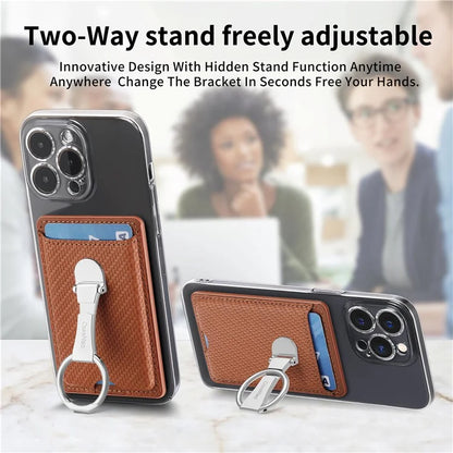 CASENEO KB-42 Card Holder Foldable Kickstand Carbon Fiber Texture Leather Adhesive Stick-On Card Pocket