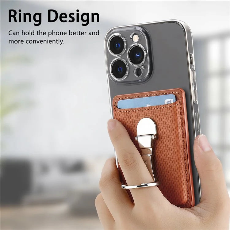CASENEO KB-42 Card Holder Foldable Kickstand Carbon Fiber Texture Leather Adhesive Stick-On Card Pocket