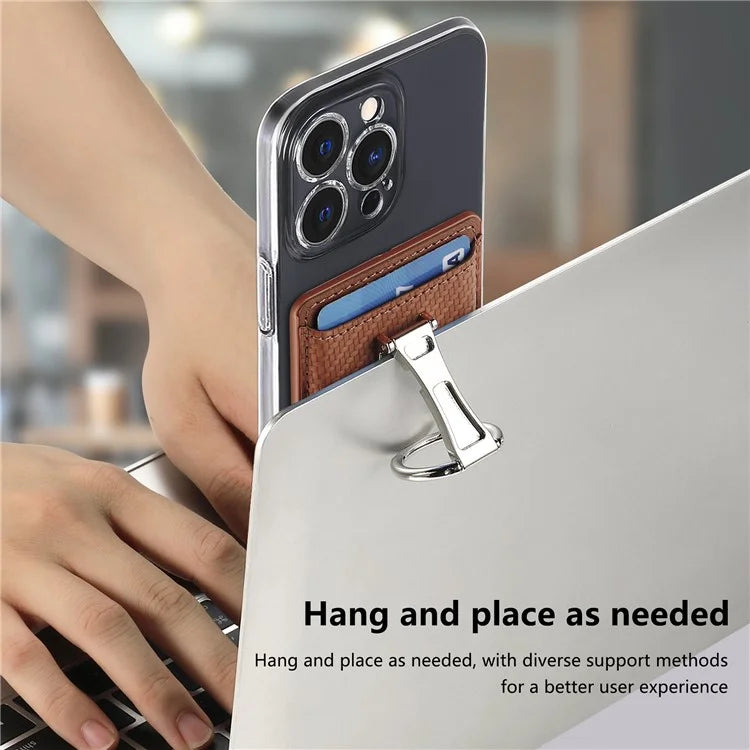 CASENEO KB-42 Card Holder Foldable Kickstand Carbon Fiber Texture Leather Adhesive Stick-On Card Pocket