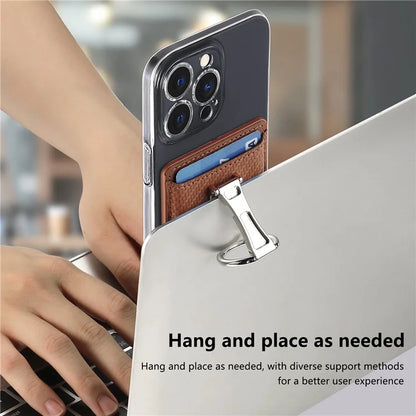 CASENEO KB-42 Card Holder Foldable Kickstand Carbon Fiber Texture Leather Adhesive Stick-On Card Pocket