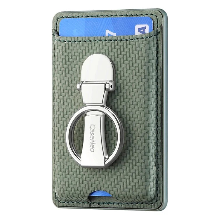 CASENEO KB-42 Card Holder Foldable Kickstand Carbon Fiber Texture Leather Adhesive Stick-On Card Pocket