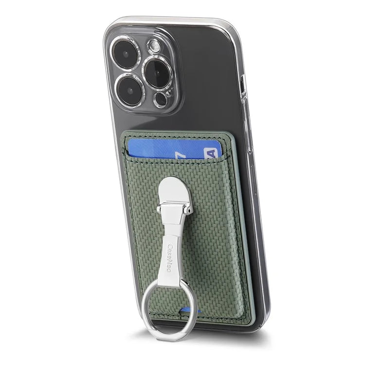 CASENEO KB-42 Card Holder Foldable Kickstand Carbon Fiber Texture Leather Adhesive Stick-On Card Pocket