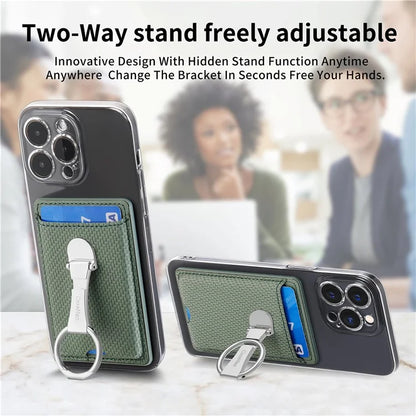 CASENEO KB-42 Card Holder Foldable Kickstand Carbon Fiber Texture Leather Adhesive Stick-On Card Pocket