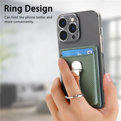 CASENEO KB-42 Card Holder Foldable Kickstand Carbon Fiber Texture Leather Adhesive Stick-On Card Pocket