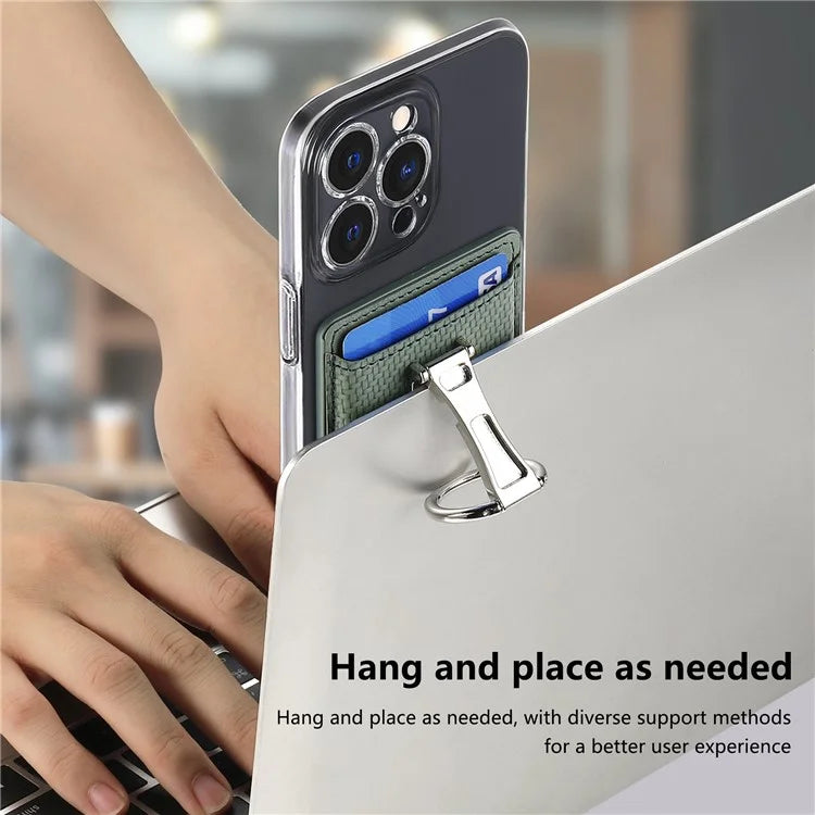 CASENEO KB-42 Card Holder Foldable Kickstand Carbon Fiber Texture Leather Adhesive Stick-On Card Pocket
