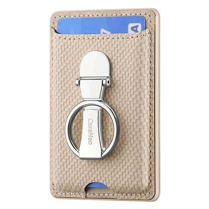 CASENEO KB-42 Card Holder Foldable Kickstand Carbon Fiber Texture Leather Adhesive Stick-On Card Pocket