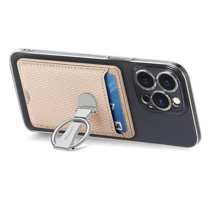 CASENEO KB-42 Card Holder Foldable Kickstand Carbon Fiber Texture Leather Adhesive Stick-On Card Pocket