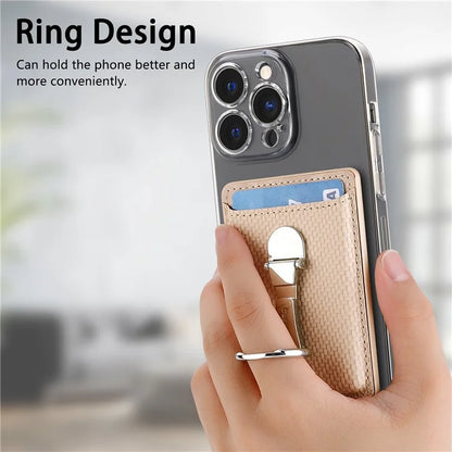 CASENEO KB-42 Card Holder Foldable Kickstand Carbon Fiber Texture Leather Adhesive Stick-On Card Pocket