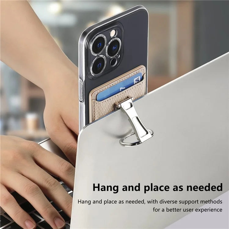 CASENEO KB-42 Card Holder Foldable Kickstand Carbon Fiber Texture Leather Adhesive Stick-On Card Pocket