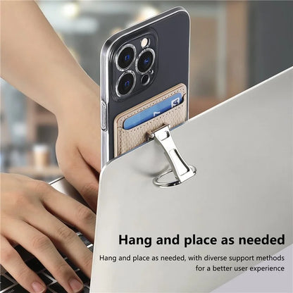 CASENEO KB-42 Card Holder Foldable Kickstand Carbon Fiber Texture Leather Adhesive Stick-On Card Pocket