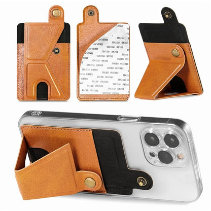 KB-27 Stick-On Card Holder Foldable Kickstand Retro Leather Card Bag