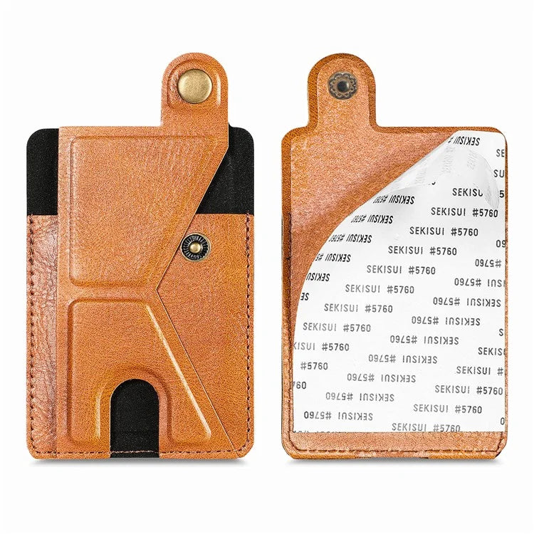 KB-27 Stick-On Card Holder Foldable Kickstand Retro Leather Card Bag
