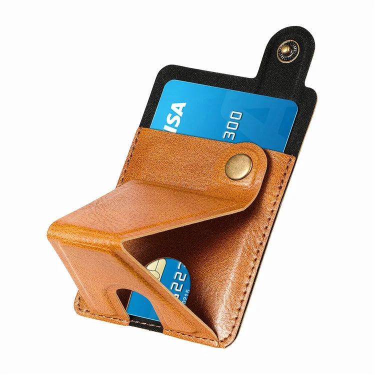 KB-27 Stick-On Card Holder Foldable Kickstand Retro Leather Card Bag