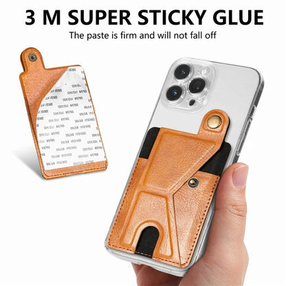 KB-27 Stick-On Card Holder Foldable Kickstand Retro Leather Card Bag