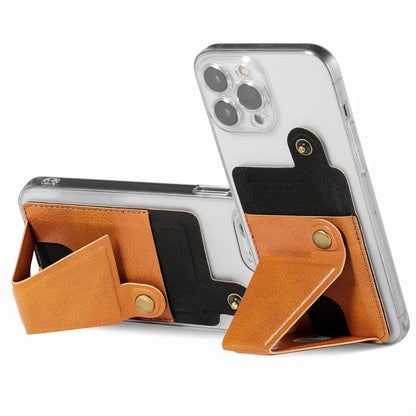 KB-27 Stick-On Card Holder Foldable Kickstand Retro Leather Card Bag