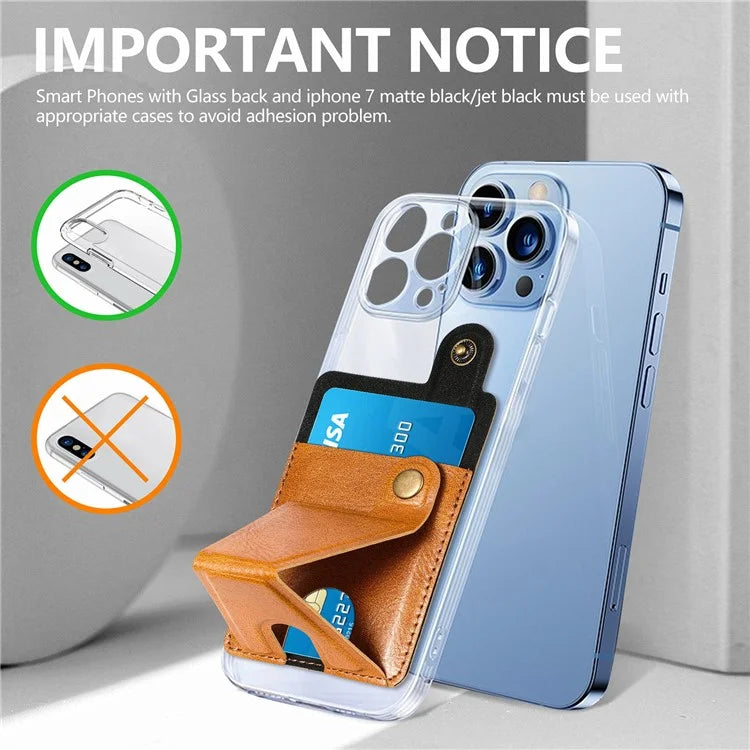 KB-27 Stick-On Card Holder Foldable Kickstand Retro Leather Card Bag