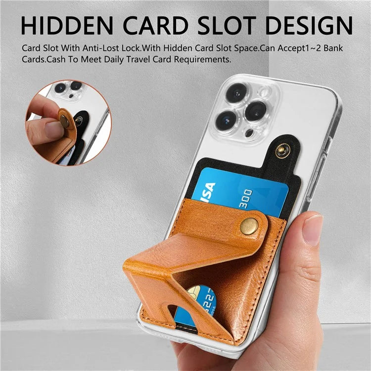 KB-27 Stick-On Card Holder Foldable Kickstand Retro Leather Card Bag