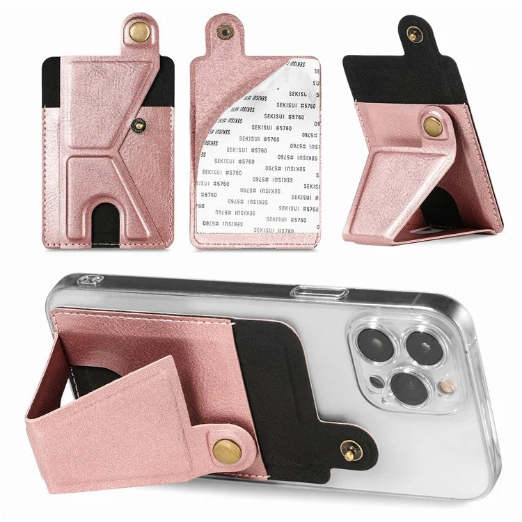 KB-27 Stick-On Card Holder Foldable Kickstand Retro Leather Card Bag