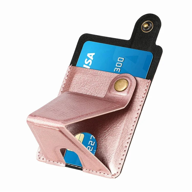 KB-27 Stick-On Card Holder Foldable Kickstand Retro Leather Card Bag