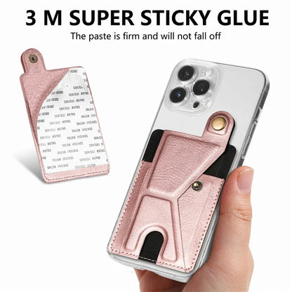 KB-27 Stick-On Card Holder Foldable Kickstand Retro Leather Card Bag