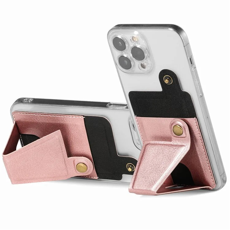 KB-27 Stick-On Card Holder Foldable Kickstand Retro Leather Card Bag