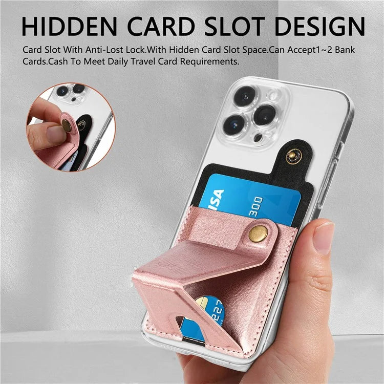 KB-27 Stick-On Card Holder Foldable Kickstand Retro Leather Card Bag