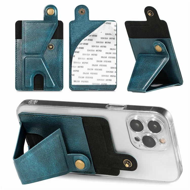 KB-27 Stick-On Card Holder Foldable Kickstand Retro Leather Card Bag