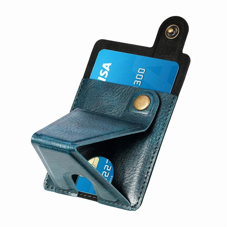 KB-27 Stick-On Card Holder Foldable Kickstand Retro Leather Card Bag