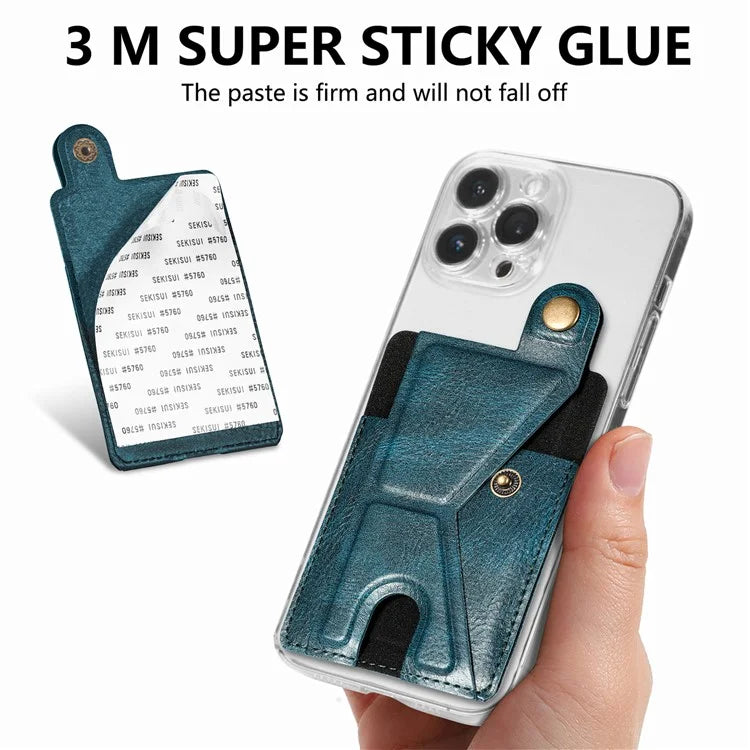 KB-27 Stick-On Card Holder Foldable Kickstand Retro Leather Card Bag