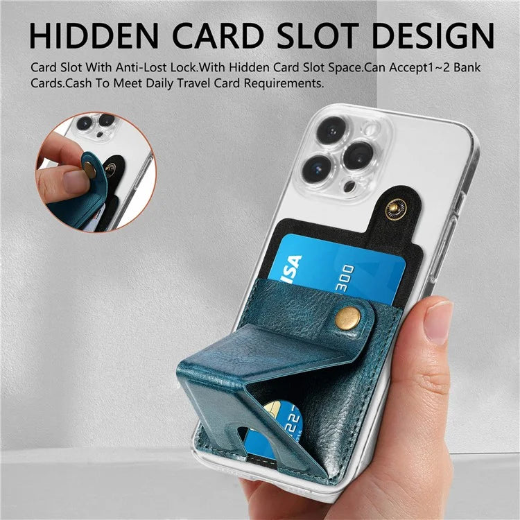 KB-27 Stick-On Card Holder Foldable Kickstand Retro Leather Card Bag