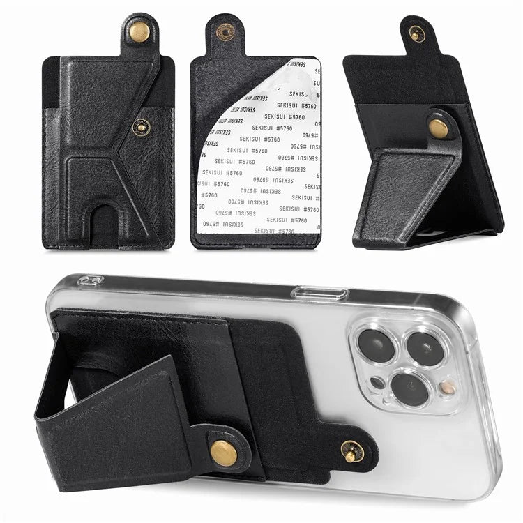 KB-27 Stick-On Card Holder Foldable Kickstand Retro Leather Card Bag
