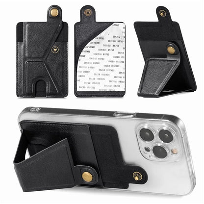 KB-27 Stick-On Card Holder Foldable Kickstand Retro Leather Card Bag