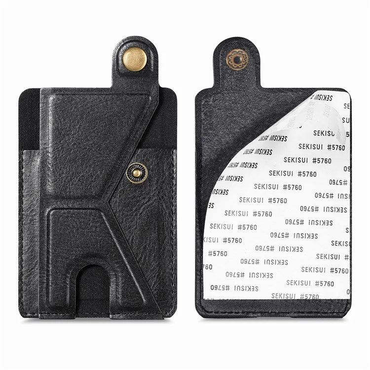 KB-27 Stick-On Card Holder Foldable Kickstand Retro Leather Card Bag
