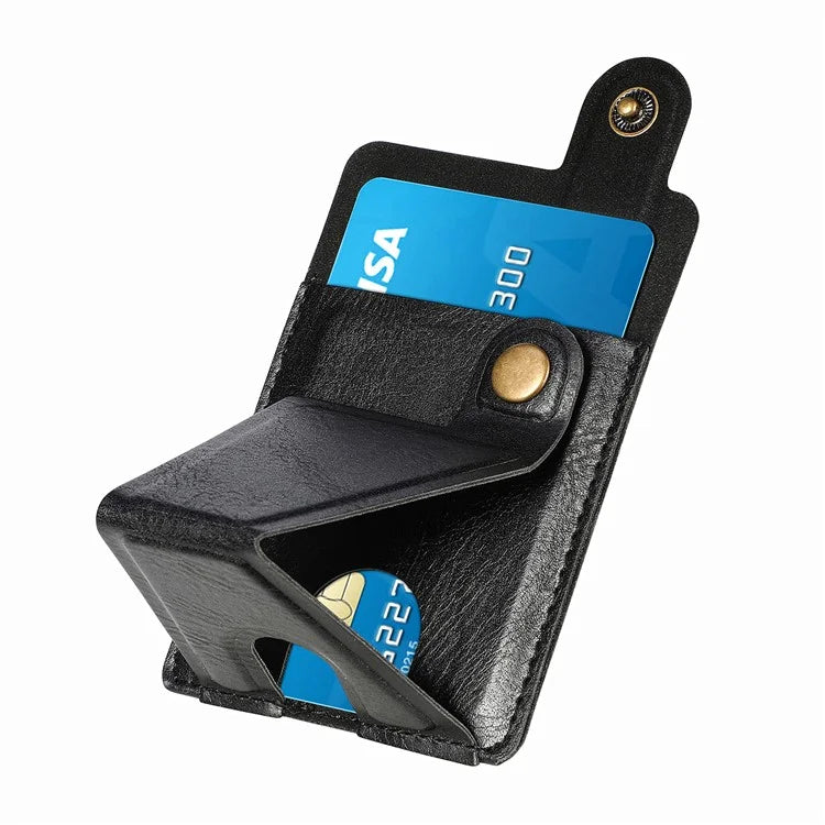 KB-27 Stick-On Card Holder Foldable Kickstand Retro Leather Card Bag